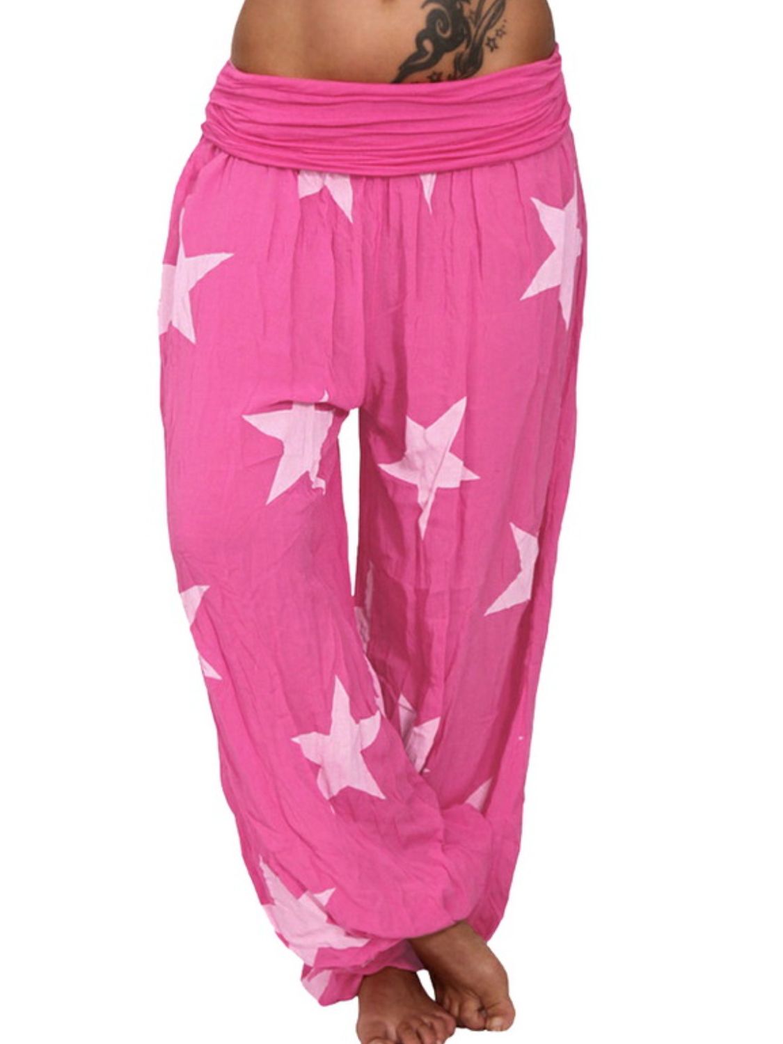 Ruched High-Waist Printed Pants
