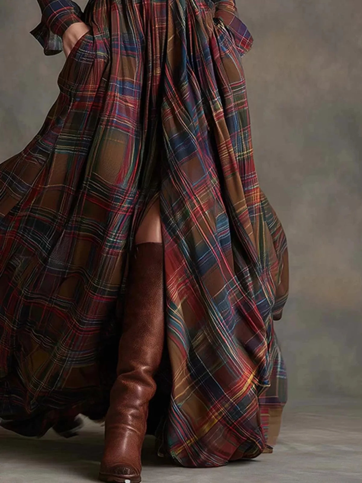 Plaid Long Sleeve Shirt Maxi Dress by Yvette