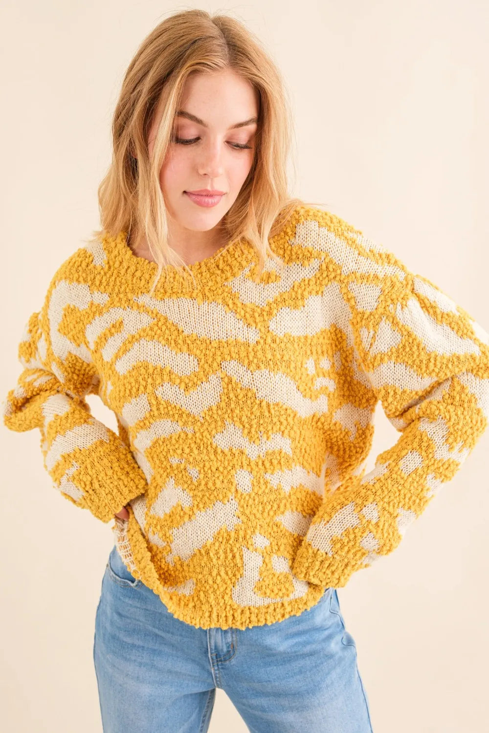 And The Why Textured Contrast Sweater in Mustard
