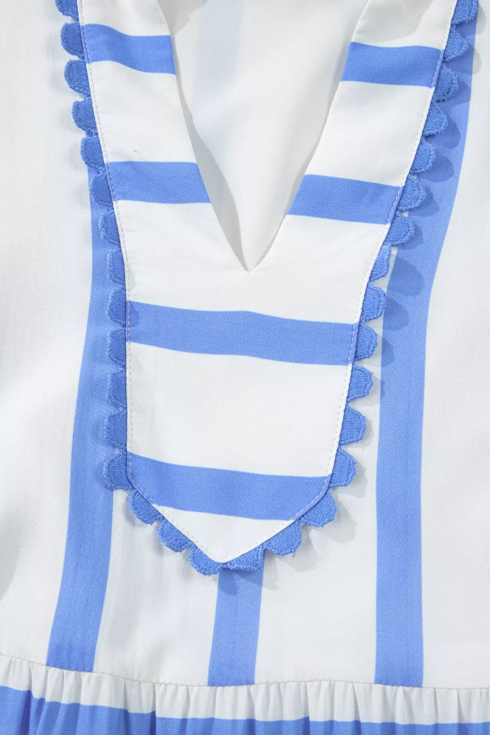 Striped Notched Neck Vacation Dress in Light Blue