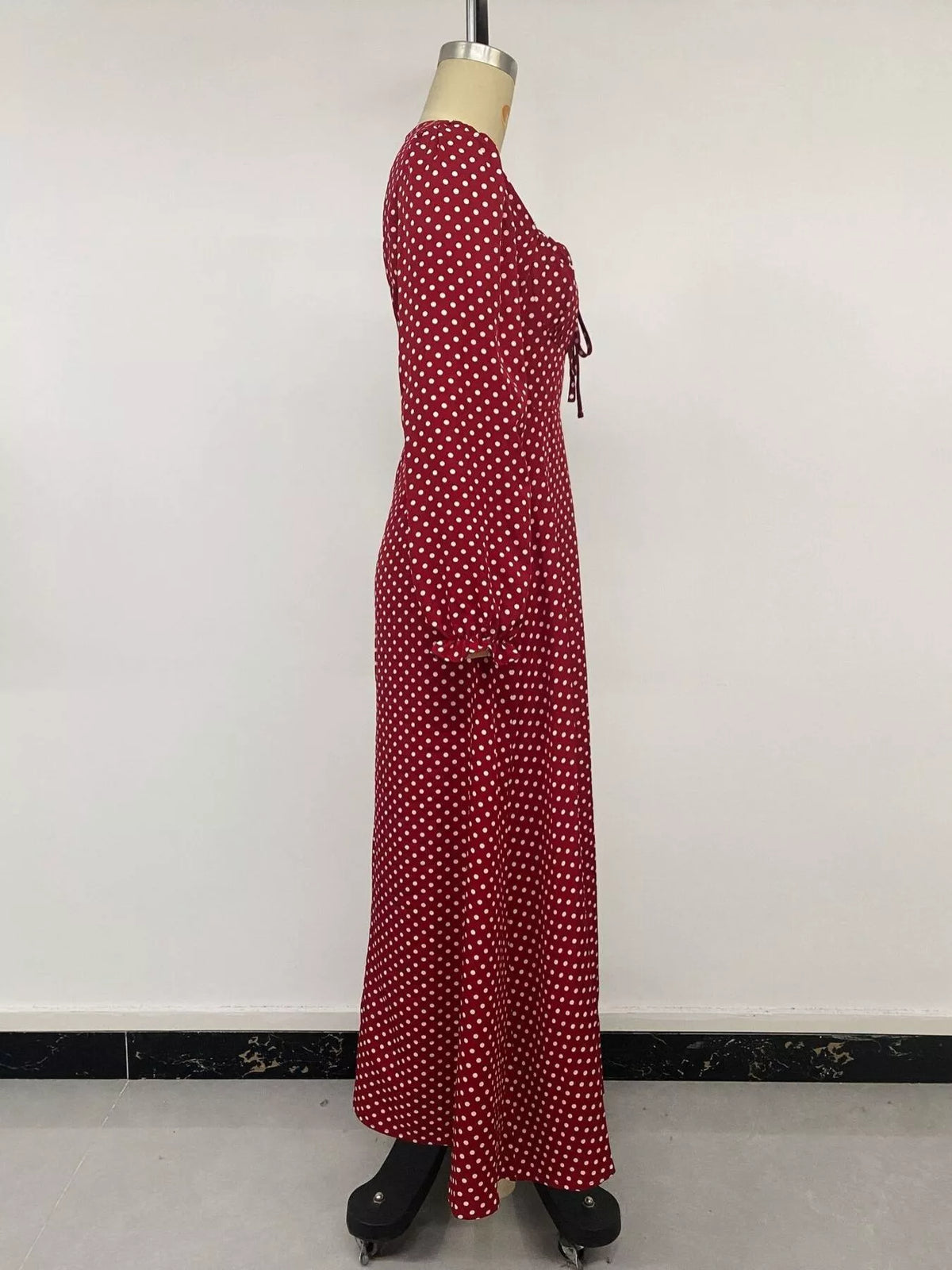 Square Neck Polka Dot Maxi Dress in Red