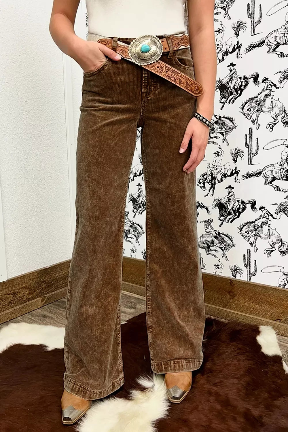 Corduroy Straight Leg Pants in Taupe