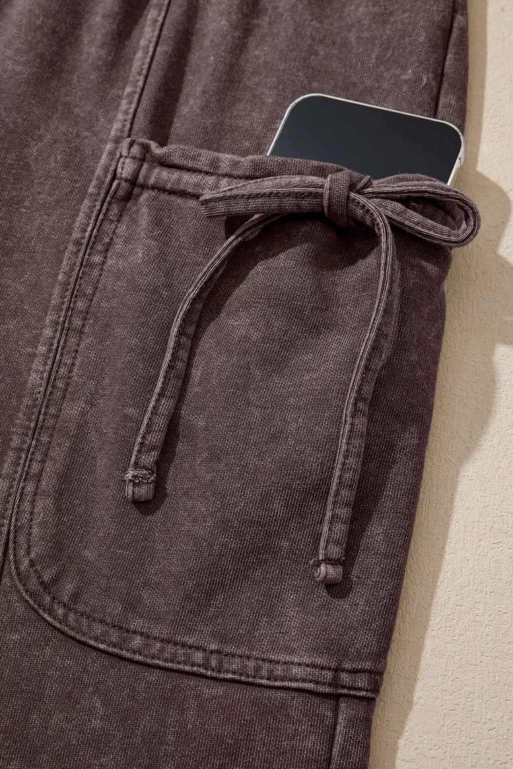 Mineral-Wash Tie-Detail Cargo Pants in Dark Brown