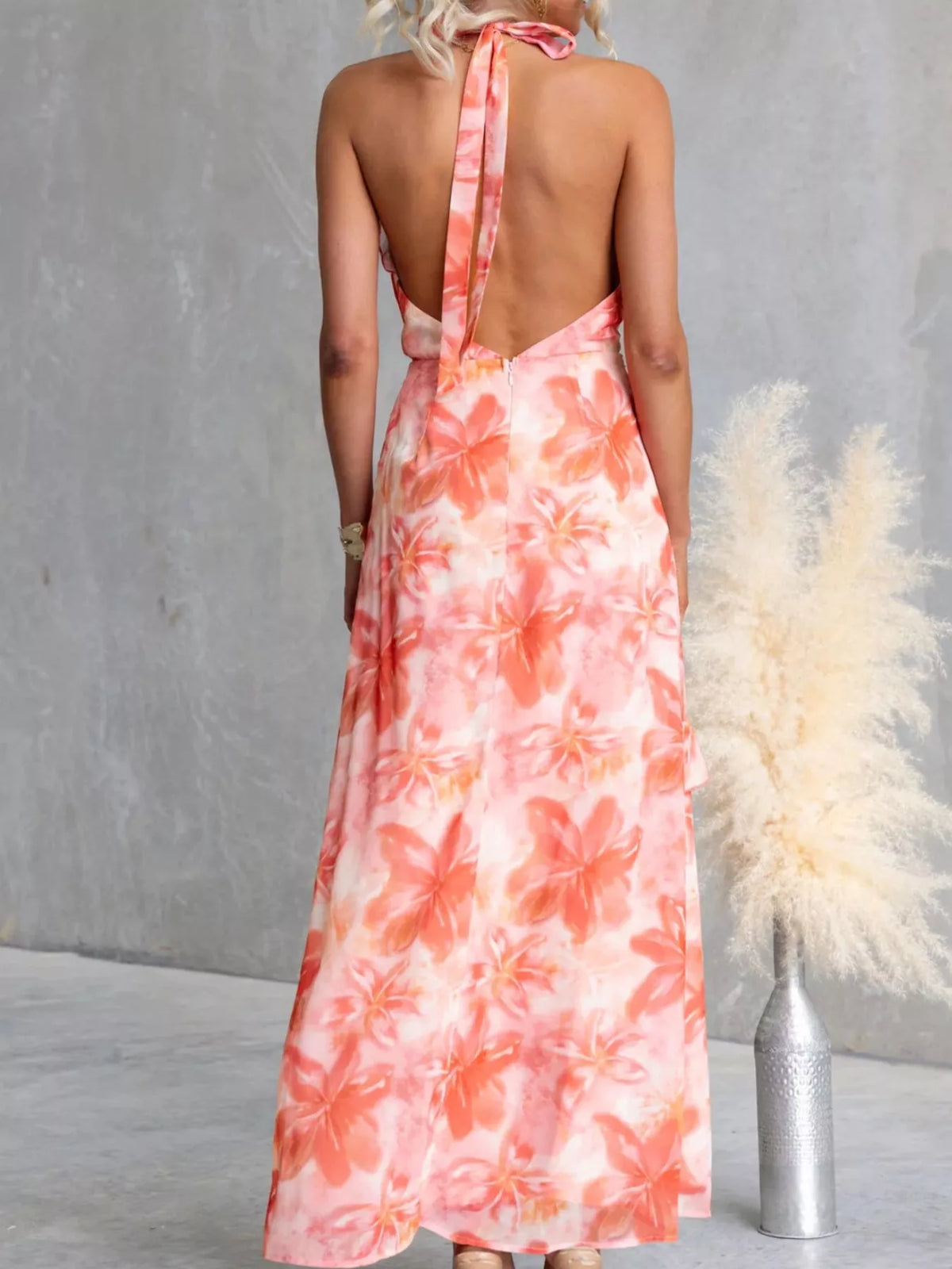 Floral Ruffle Halter Neck Maxi Dress