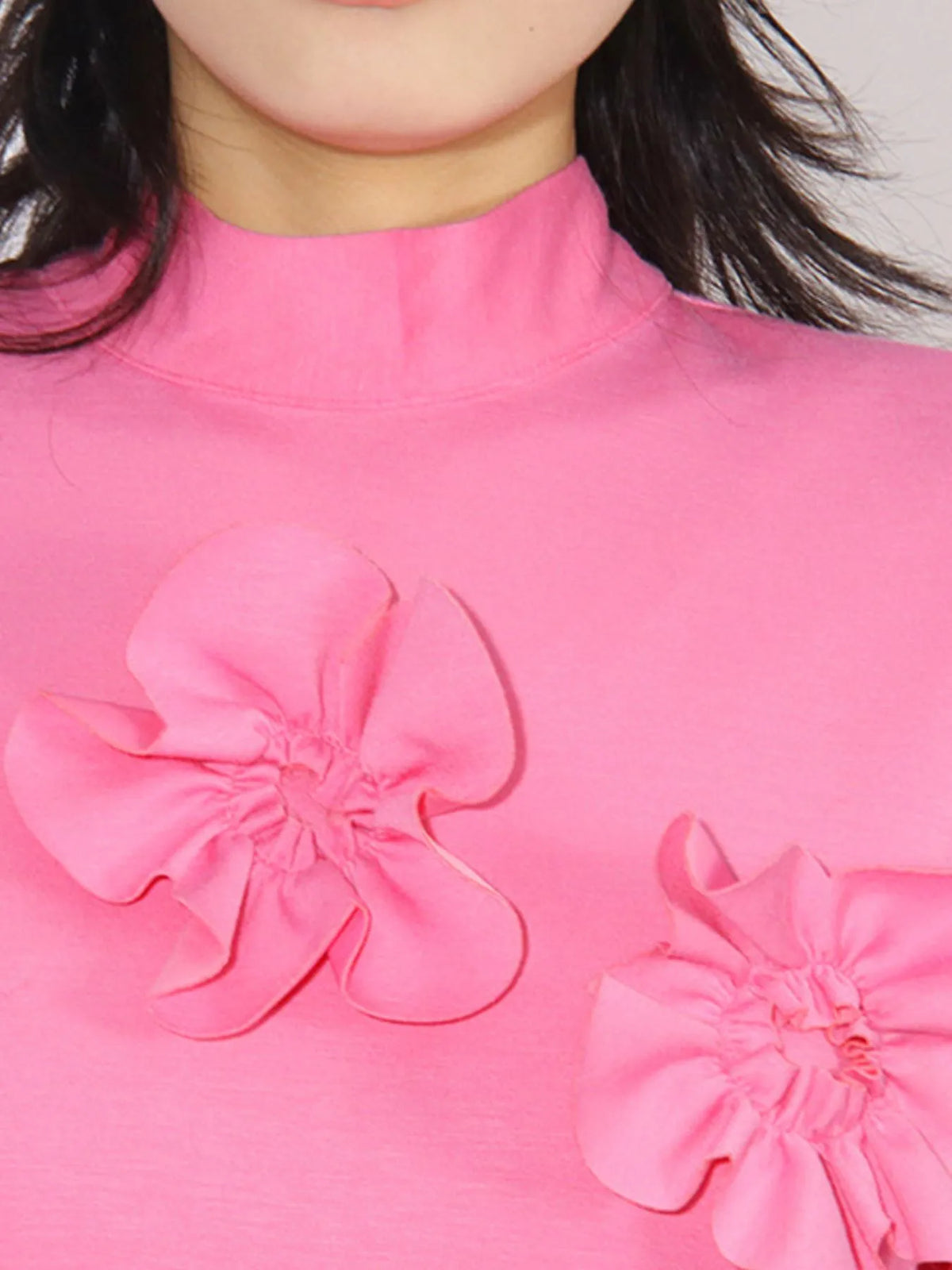 Floral Applique Long Sleeve Maxi Dress in Pink
