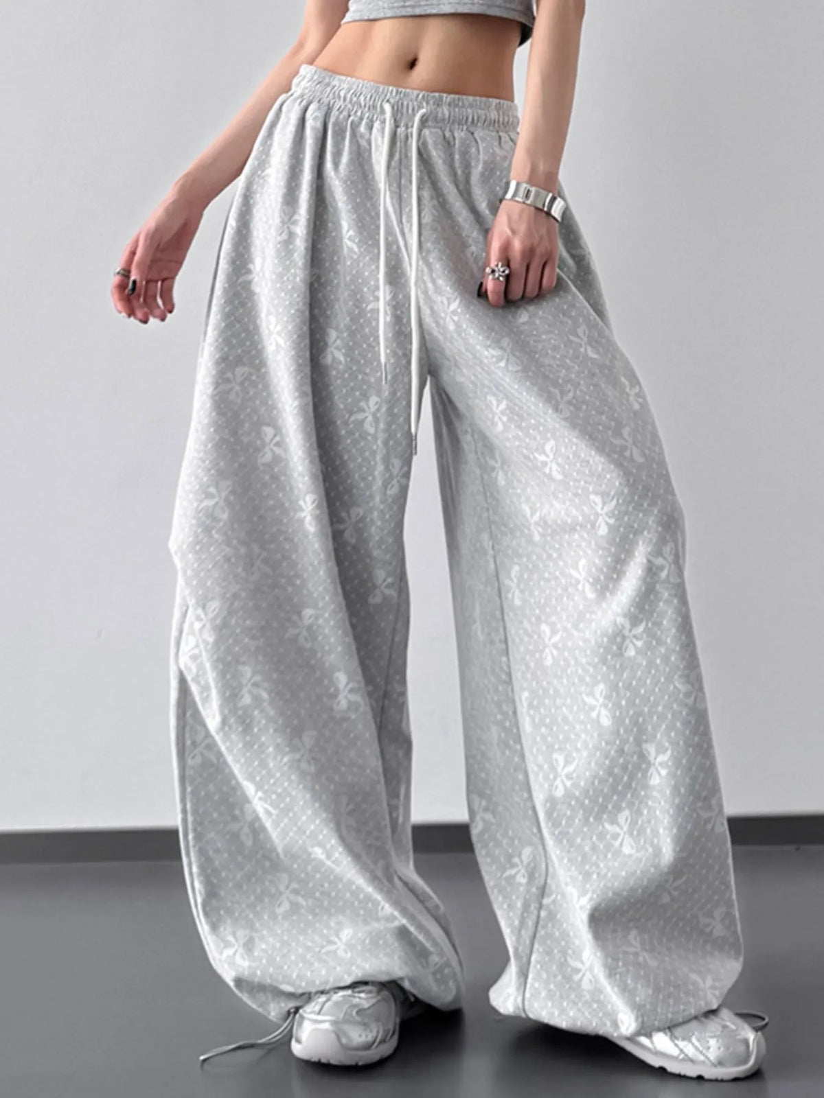 Wide Leg Drawstring Pants in White