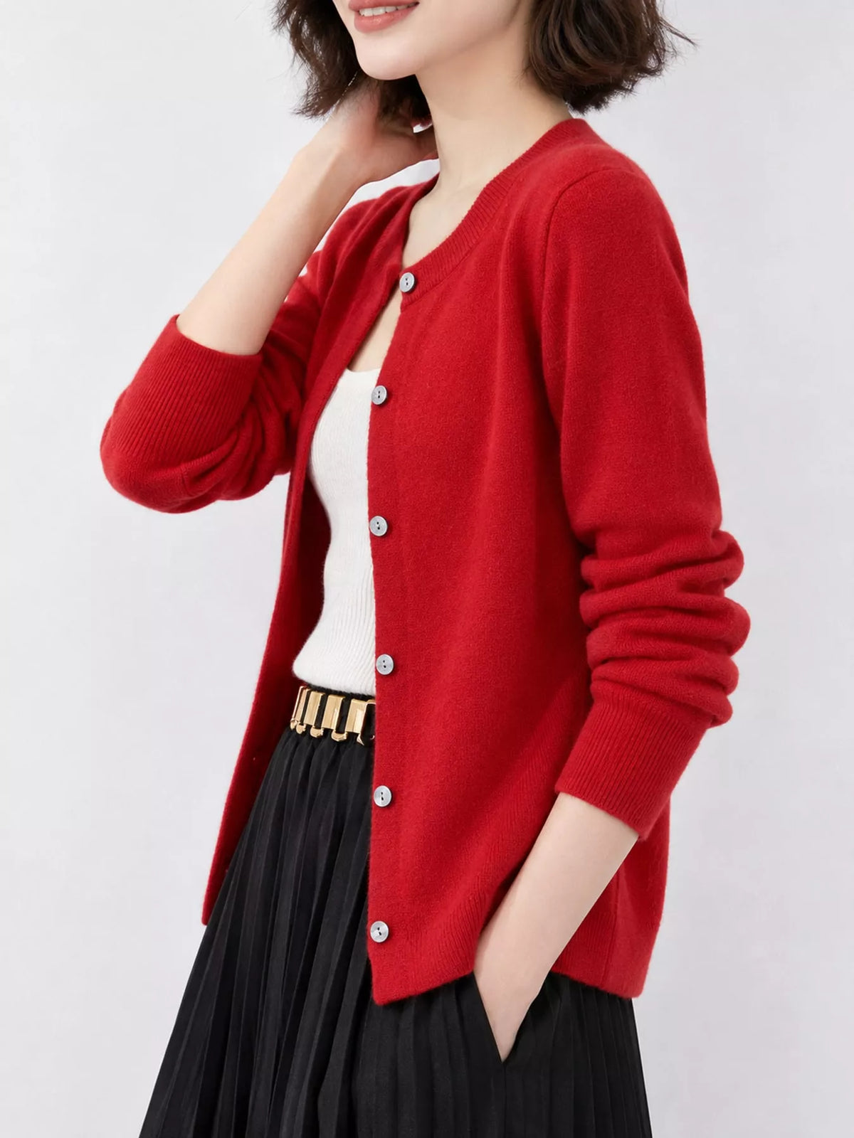 Crew Neck Button-Down Cardigan