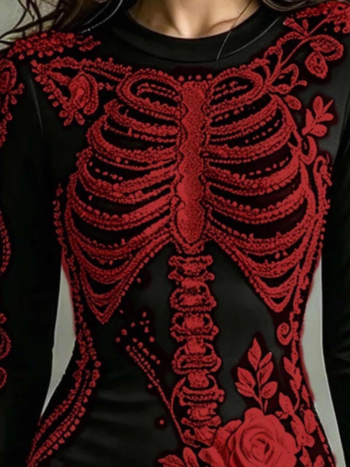 Skeleton Floral Long Sleeve Bodycon Dress