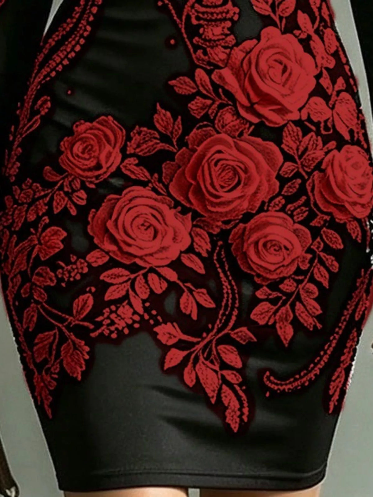 Skeleton Floral Long Sleeve Bodycon Dress