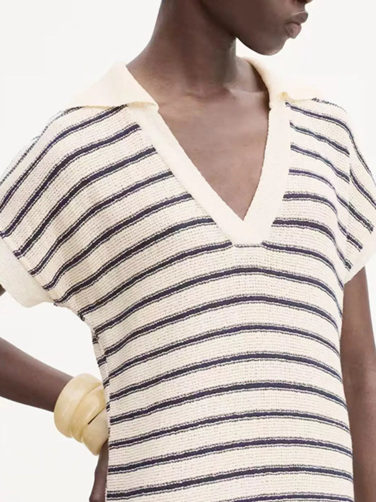 Striped Slit Short-Sleeve Maxi Dress