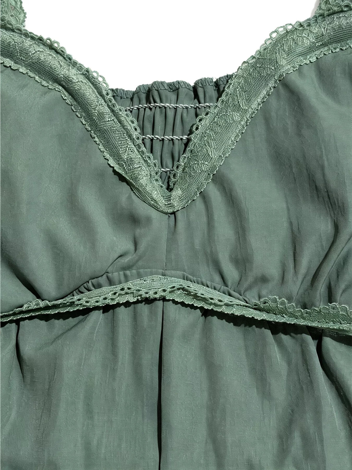 Lace Detail Wide-Leg Jumpsuit in Moss