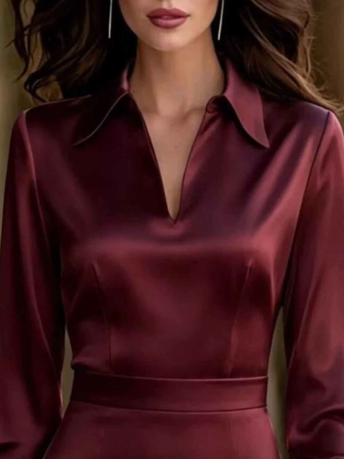 Satin Lantern Sleeve Midi Dress