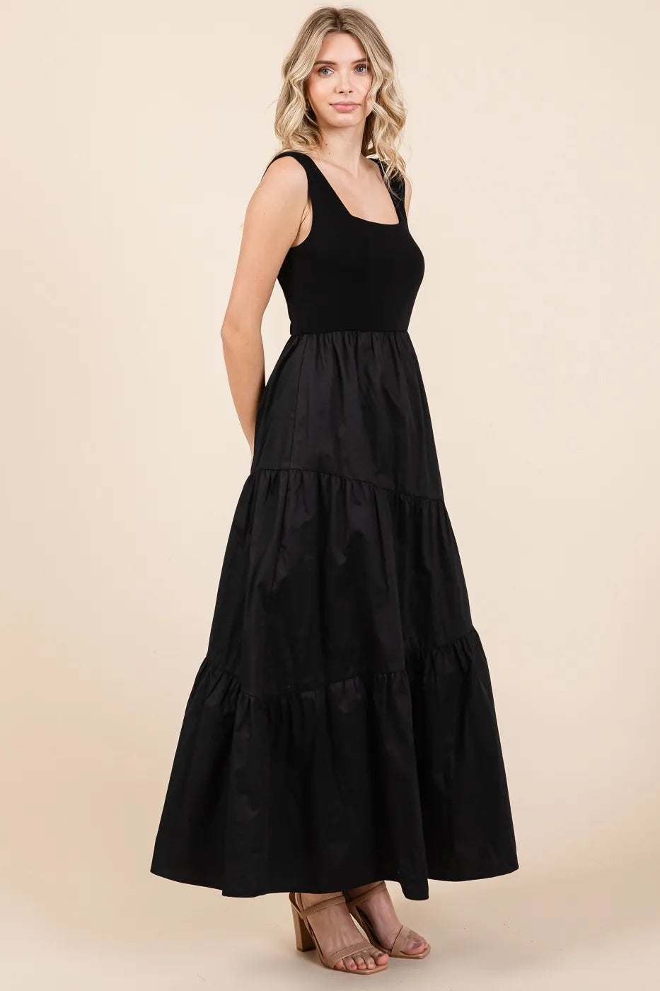 Mix Media Square Neck Maxi Dress in Black by Mittoshop
