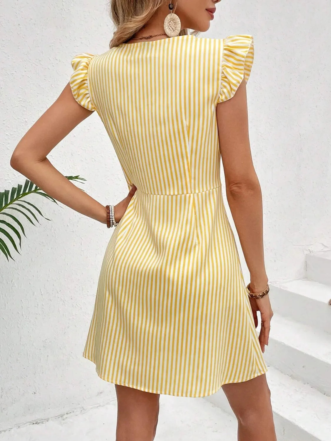 Striped Button-Front Cap Sleeve Dress