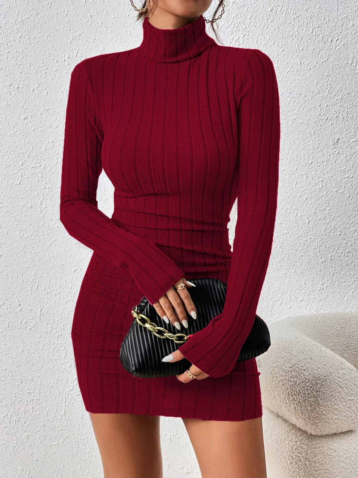 Ribbed Turtleneck Bodycon Dress