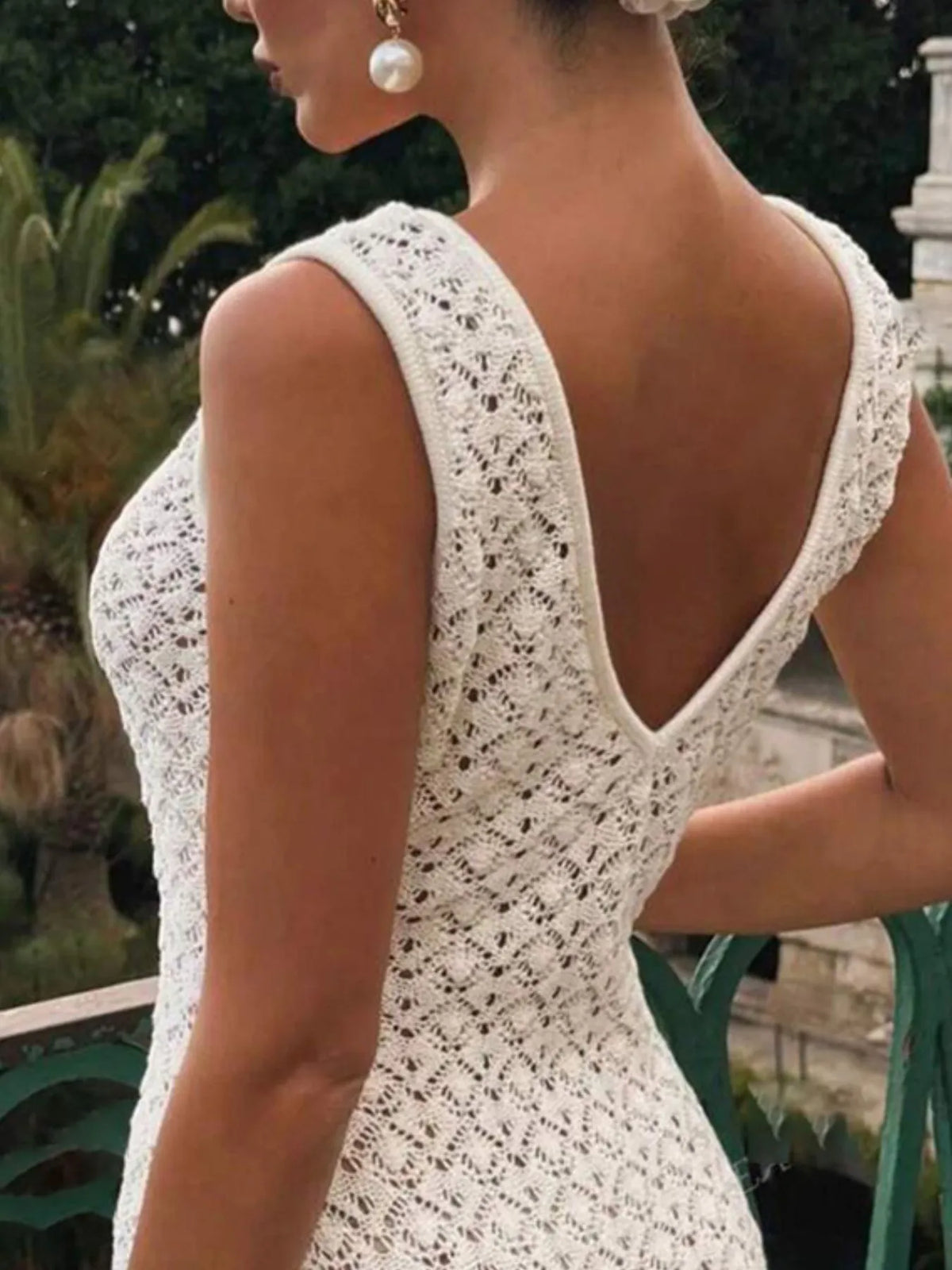 Lace Crochet V-Neck Sleeveless Maxi Dress by D&J Apparel
