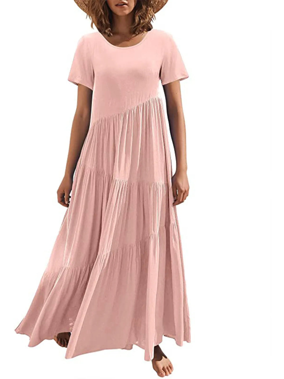 Round Neck Tiered Ruffle Maxi Dress