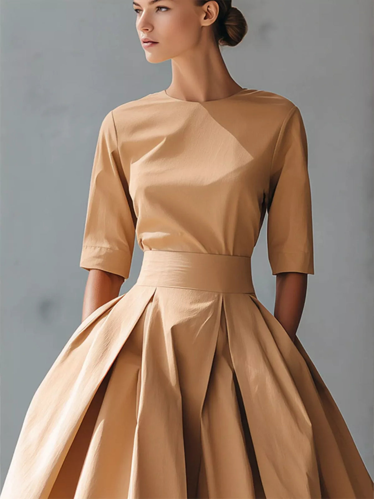 Round-Neck A-Line Midi Dress