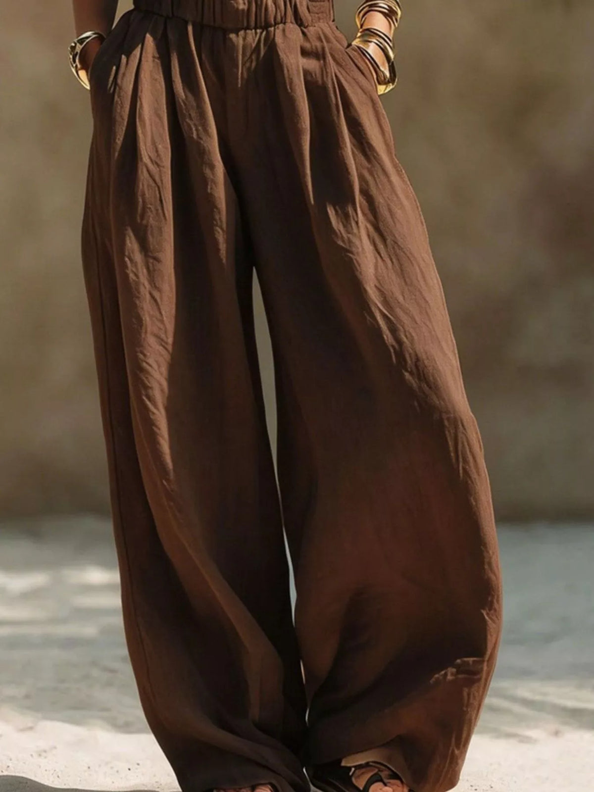 Elastic Waist Wide-Leg Plus Size Pants