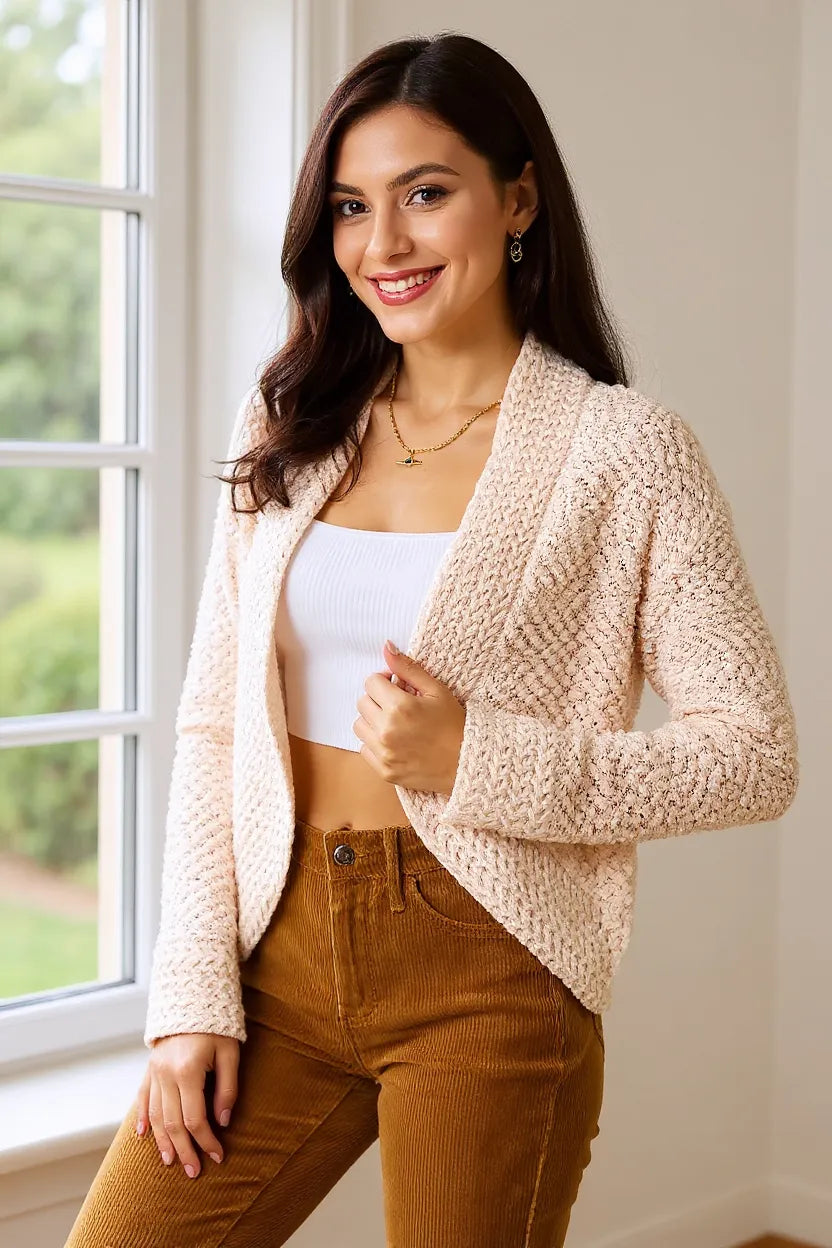 Double Take Open-Front Cardigan in Cream