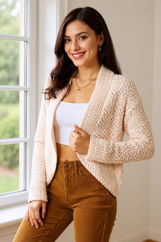 Double Take Open-Front Cardigan in Cream
