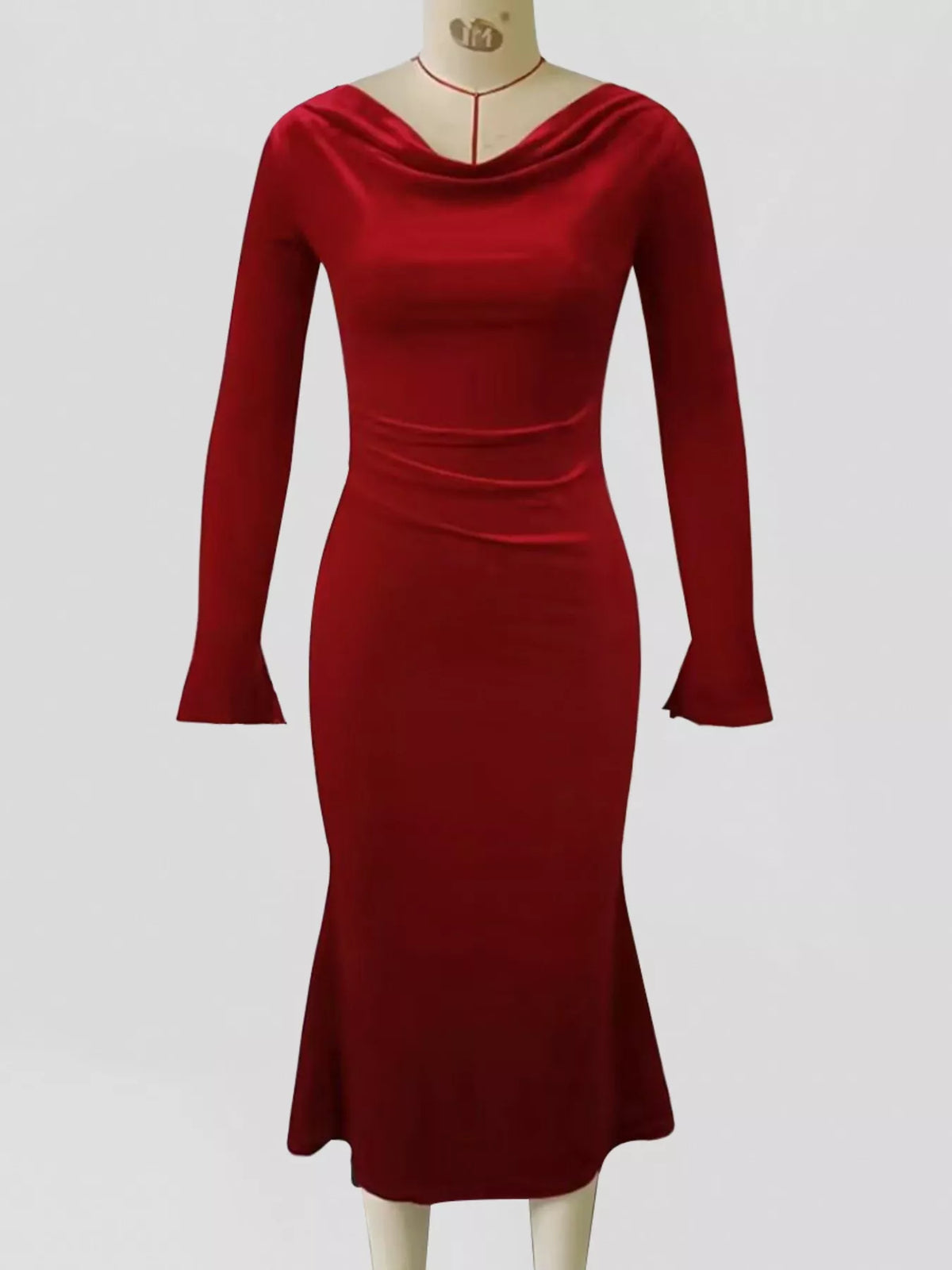 Velvet Cowl-Neck Midi Dress in Burgundy