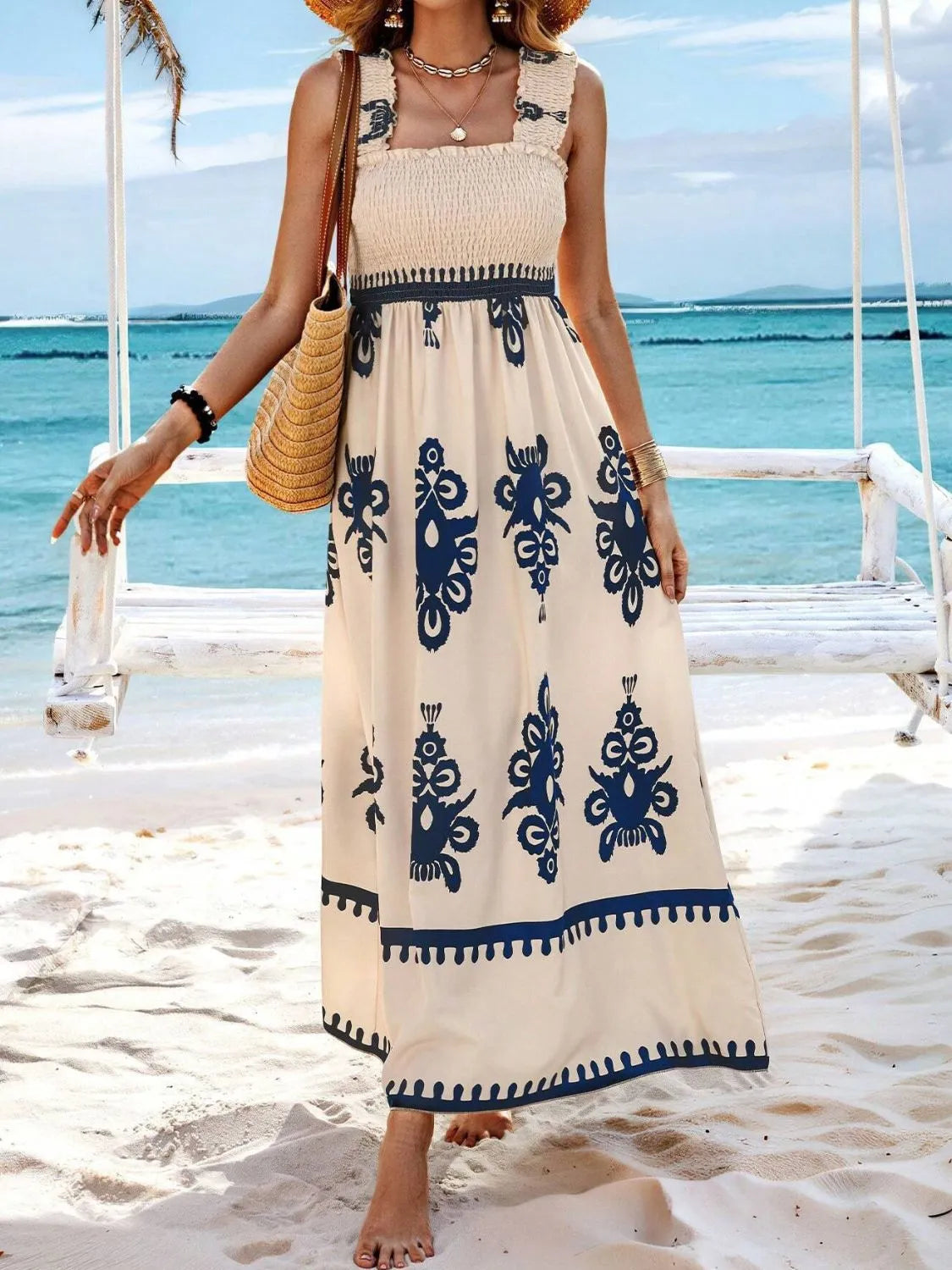 Smocked Wide Strap Maxi Dress