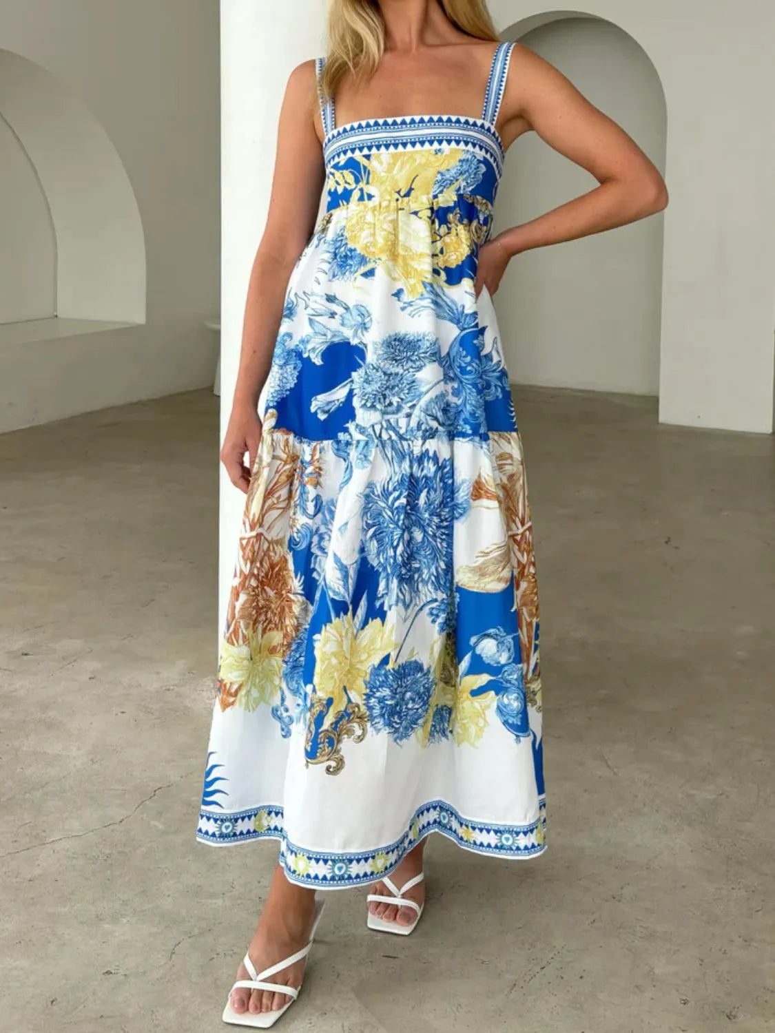 Printed Sleeveless Cami Dress in Blue