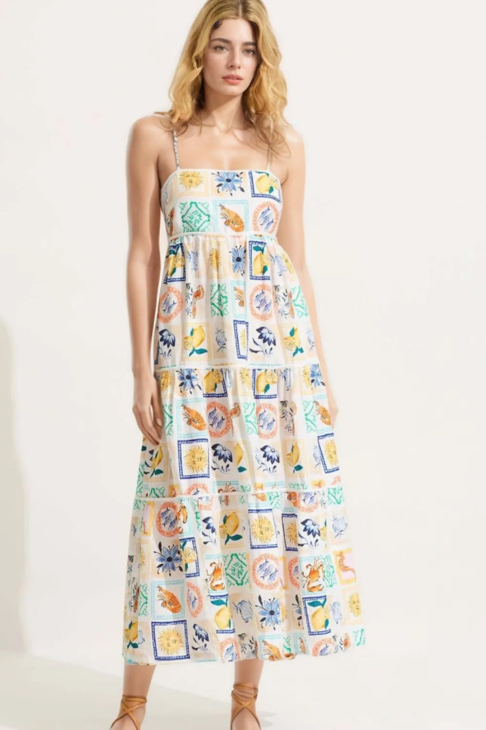 Floral Tiered Cami Maxi Dress in White