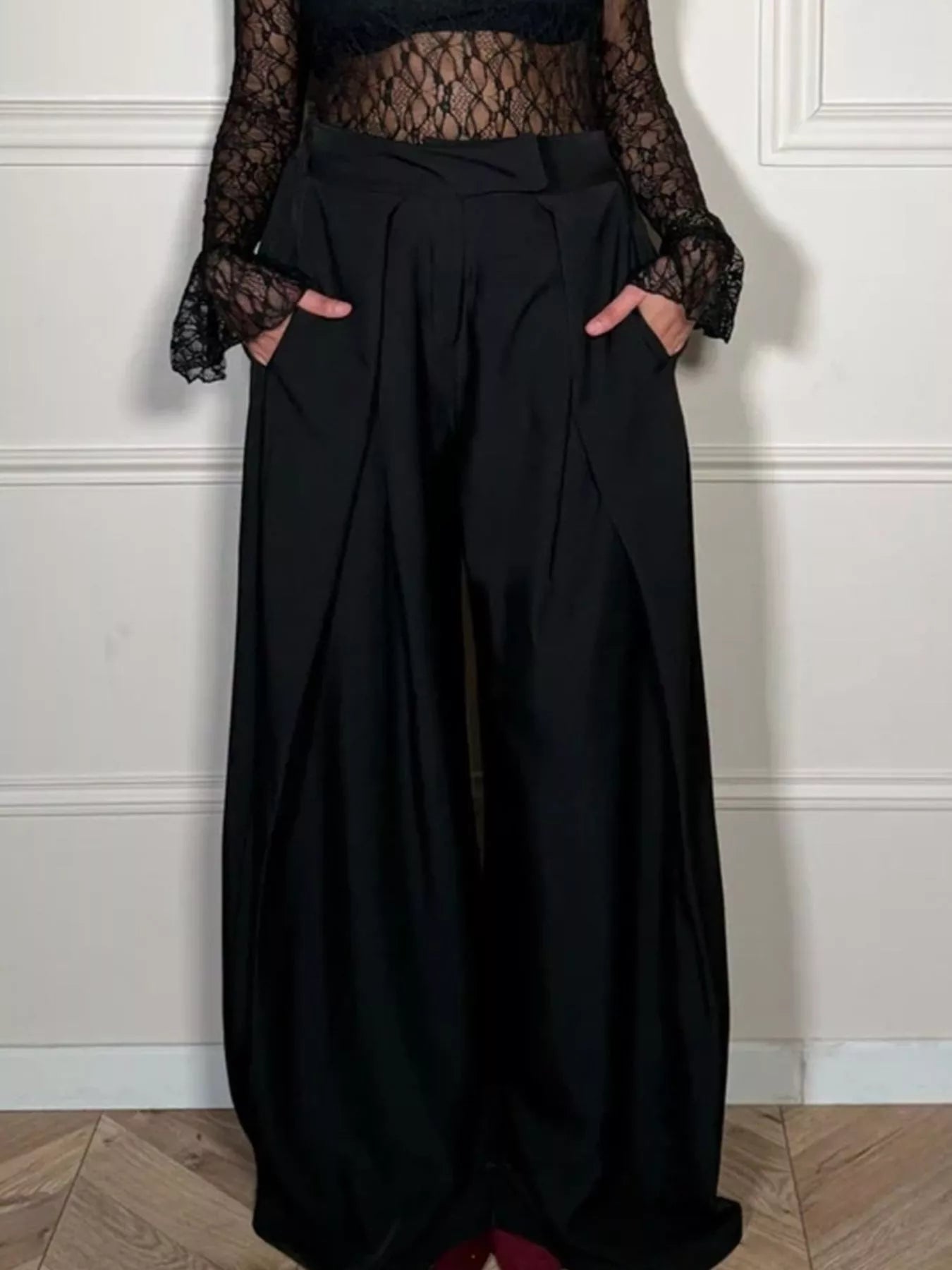 High-Waisted Wide-Leg Trousers with Pockets