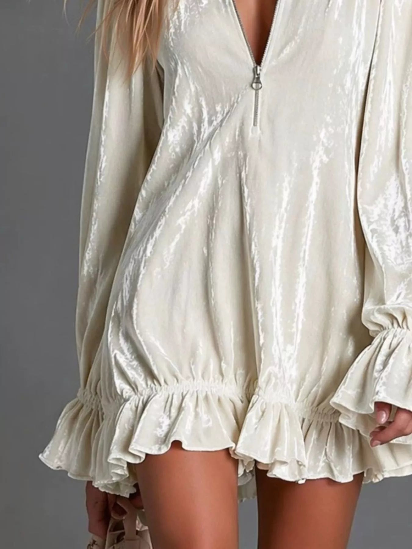 Zip-Front Ruffle-Hem Mini Dress