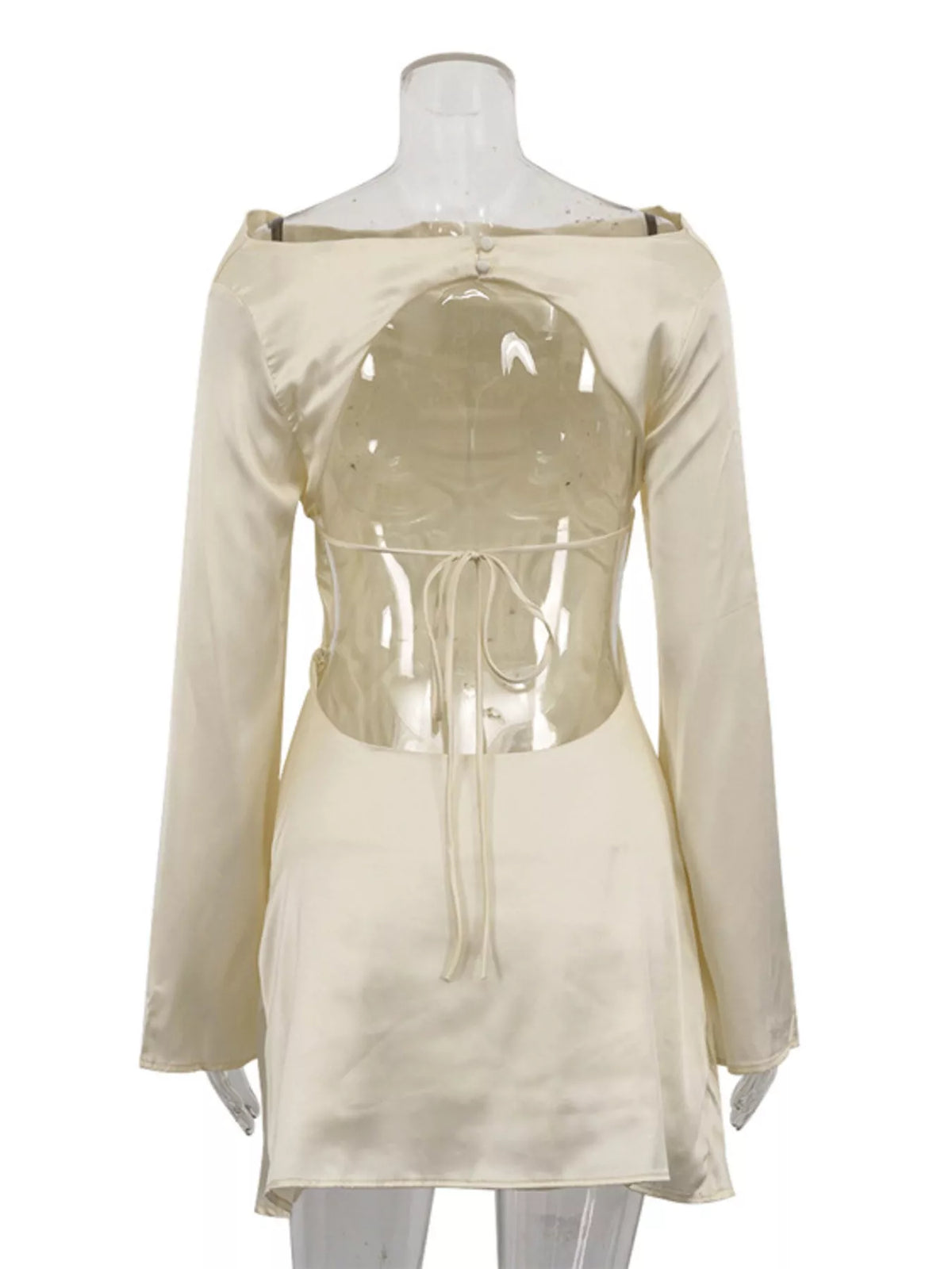 Backless Long Sleeve Mini Dress in Beige