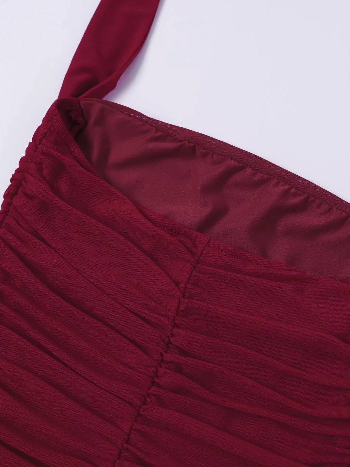 Halter Ruched Slit Maxi Dress in Wine Red