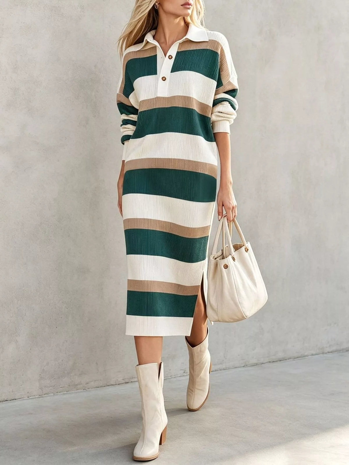 Polo Collar Sweater Dress