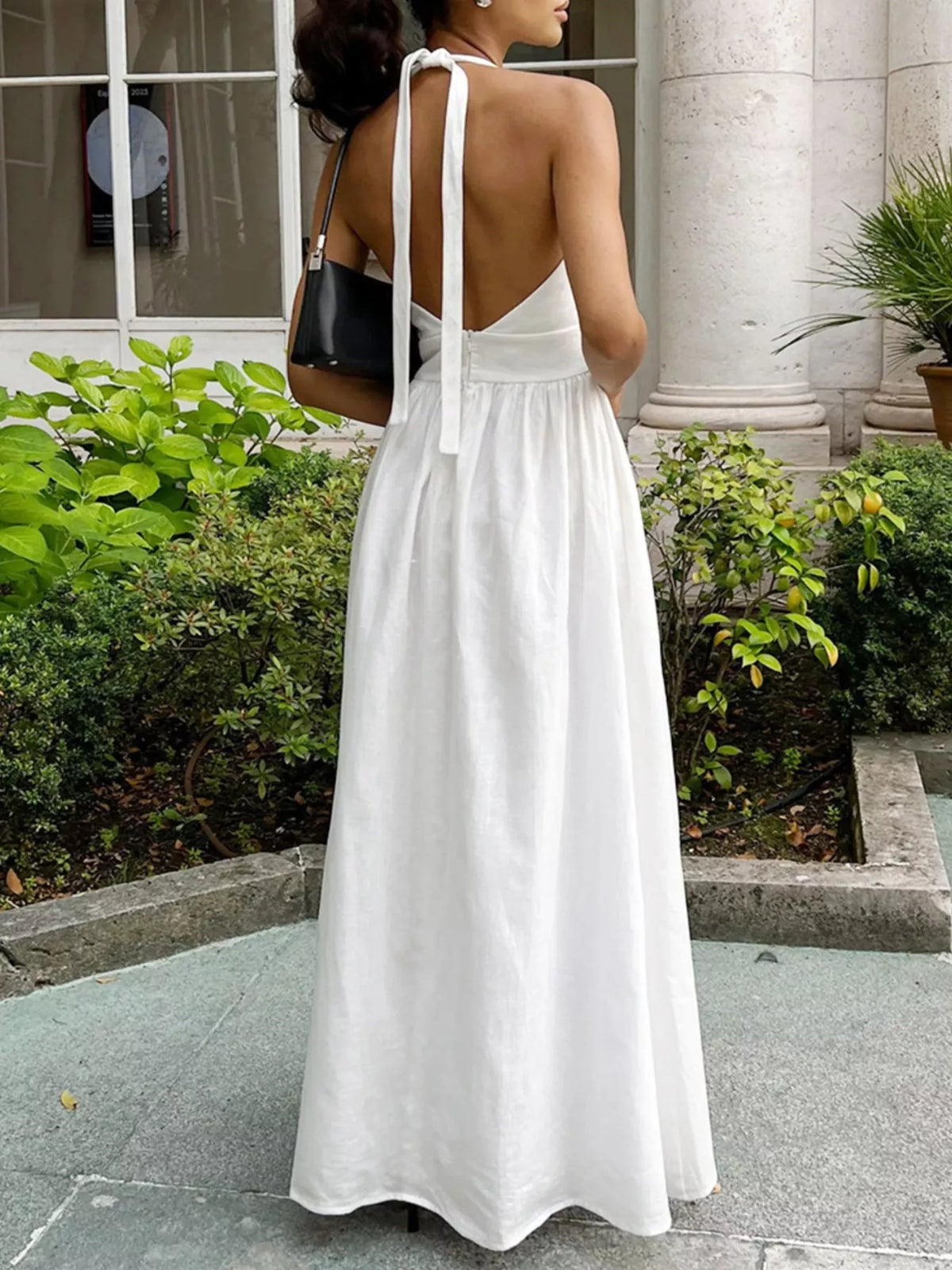 Halter Neck Flowy Maxi Dress in White by Calliope