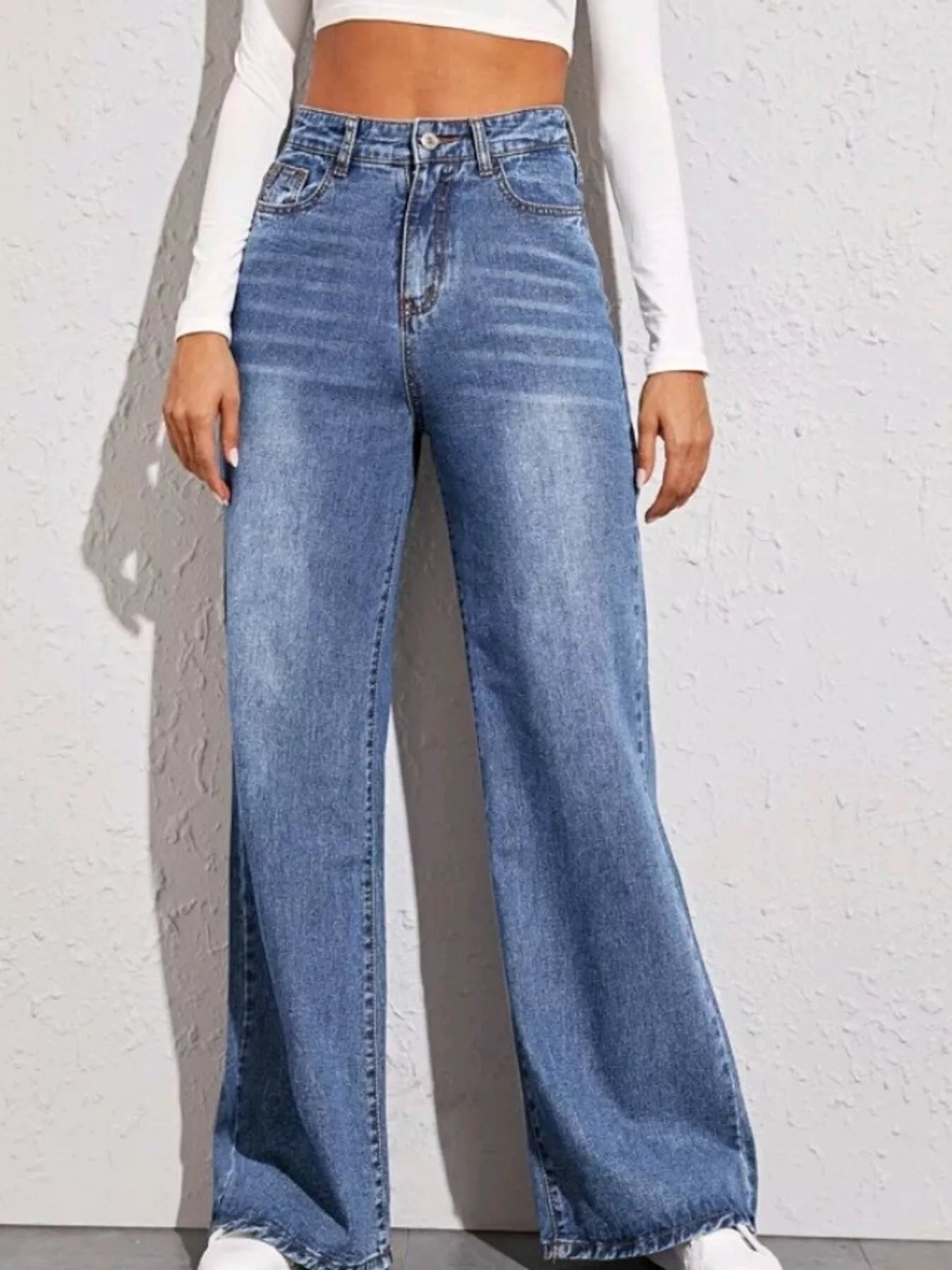 High-Waisted Wide Leg Jeans in Blue by Dreamy Drapes