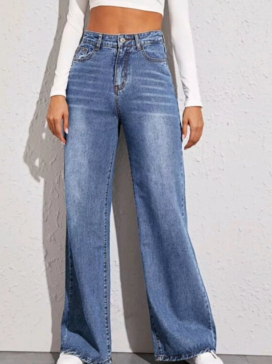High-Waisted Wide Leg Jeans in Blue by Dreamy Drapes
