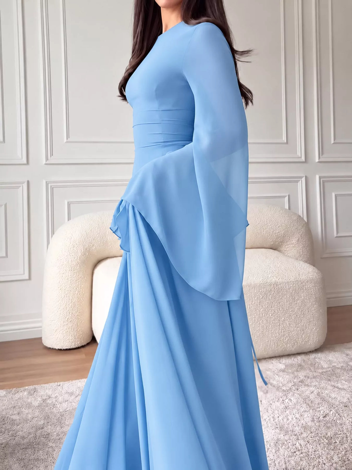 Ruffled Flare Sleeve Maxi Dress