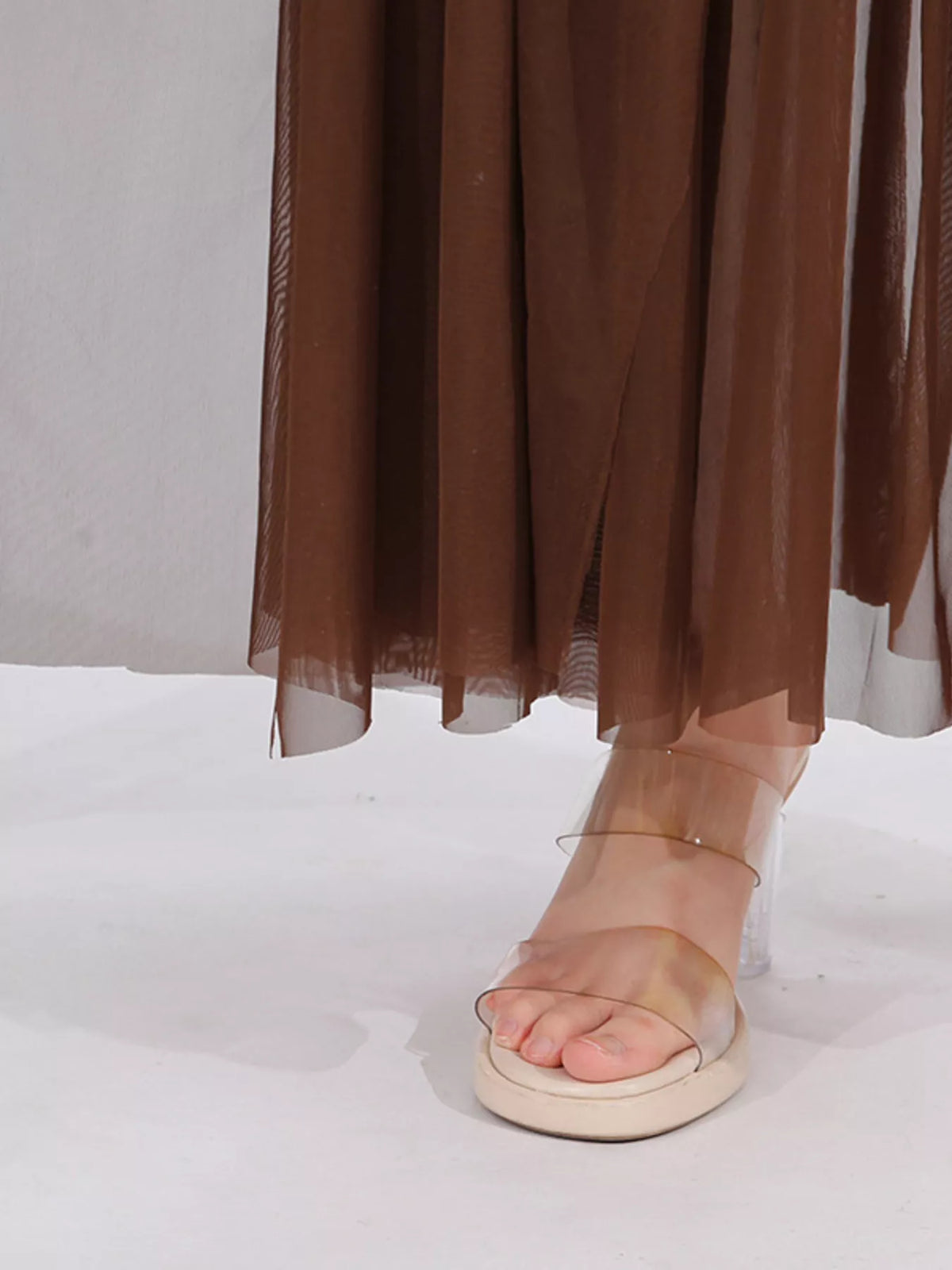 One-Shoulder Mesh Dress in Coffee in Coffee Color