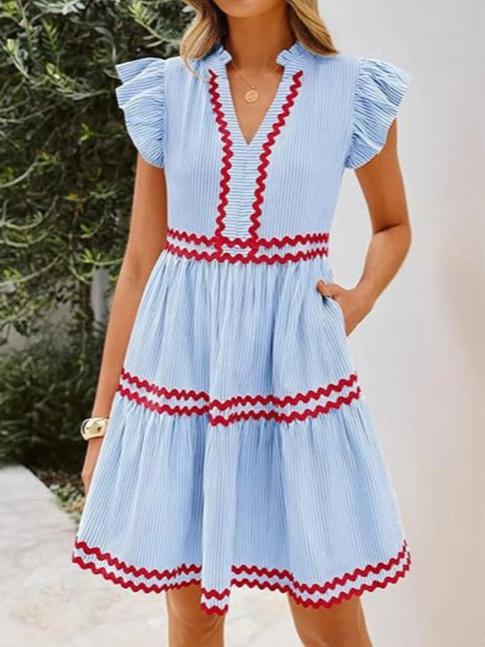 Striped Tiered Dress with Ruffle Sleeves