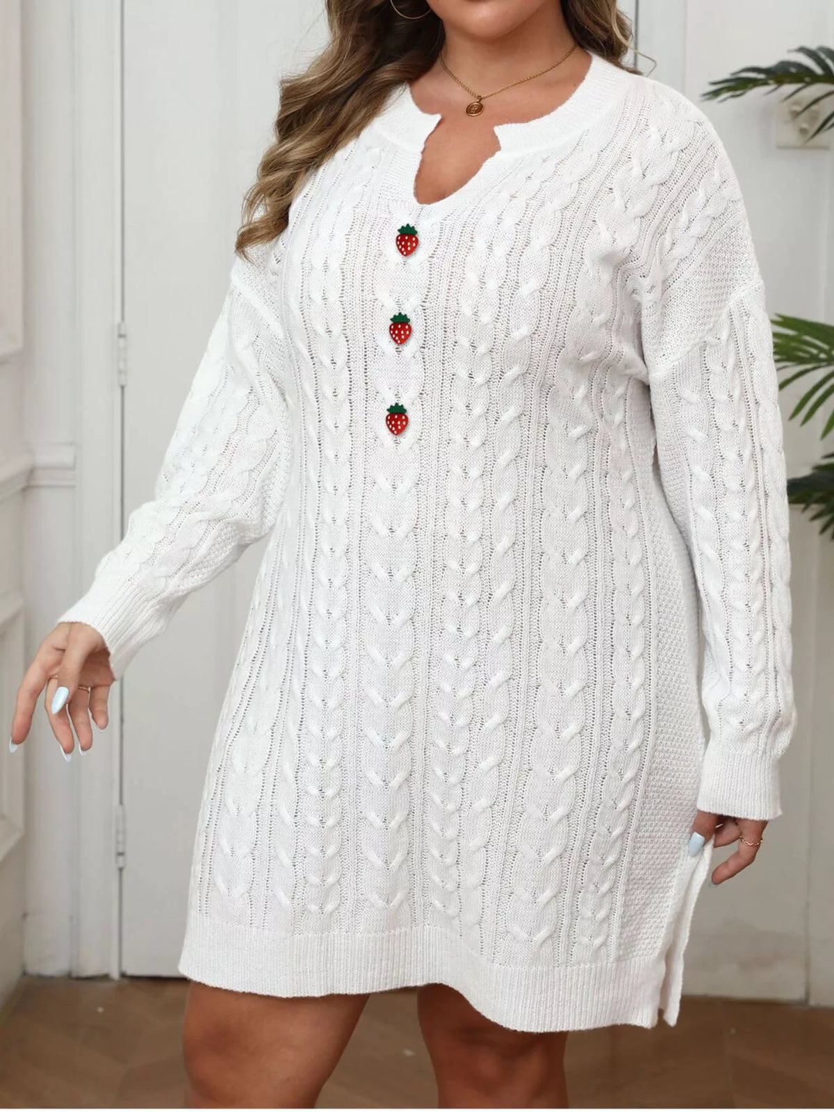 Cable Knit Sweater Dress with Button Detail