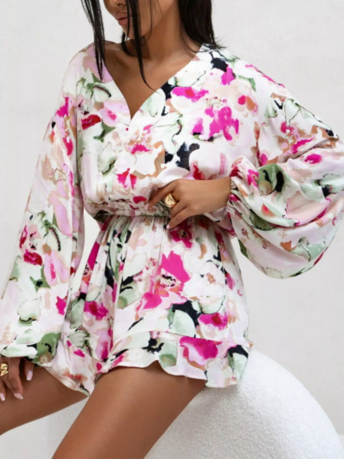 Floral V-Neck Long Sleeve Romper