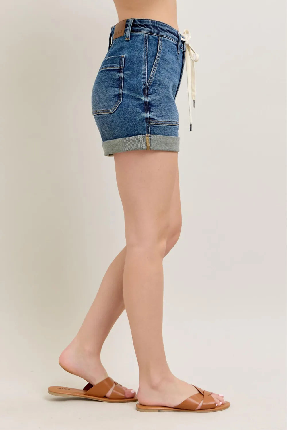 Judy Blue High-Rise Cuffed Denim Shorts in Dark Wash