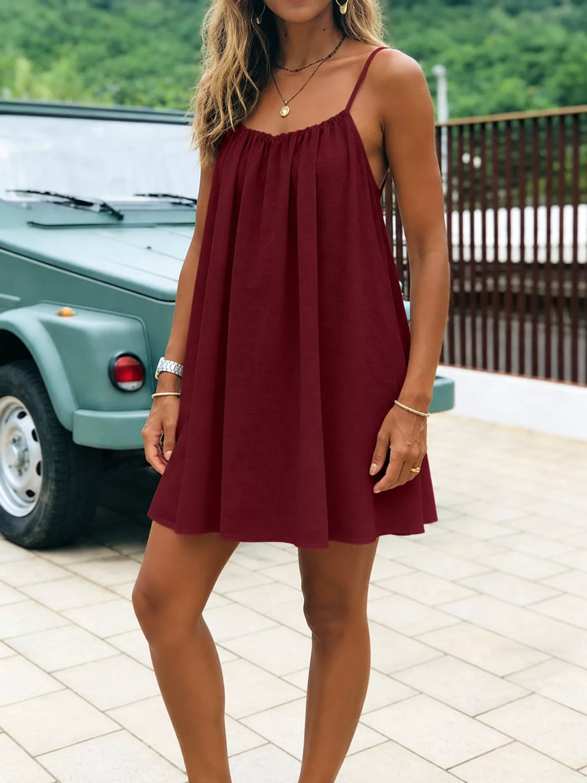 Backless Spaghetti Strap A-Line Mini Dress