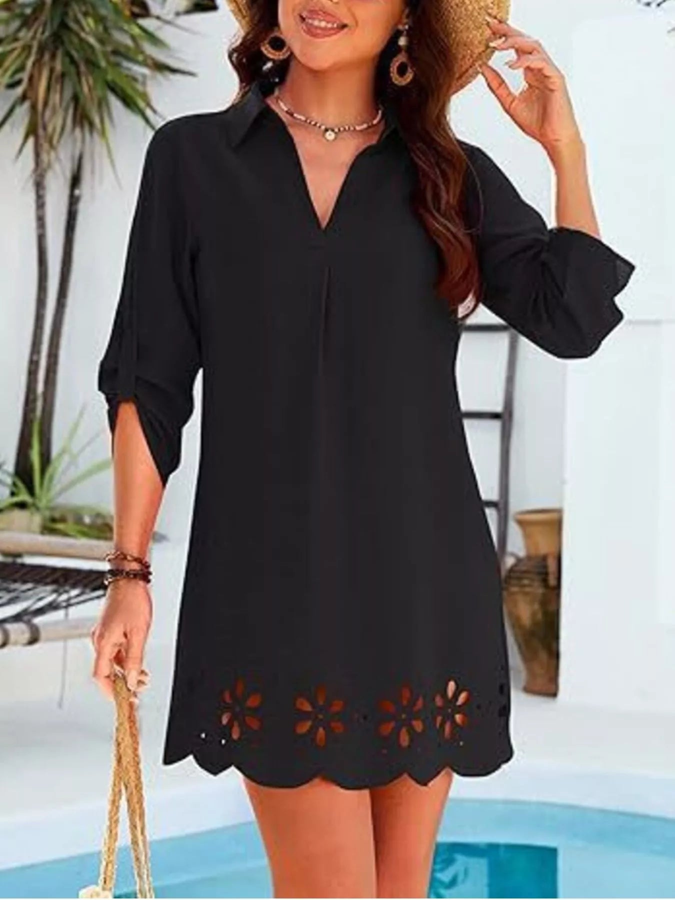 Scalloped Eyelet Hem Dress
