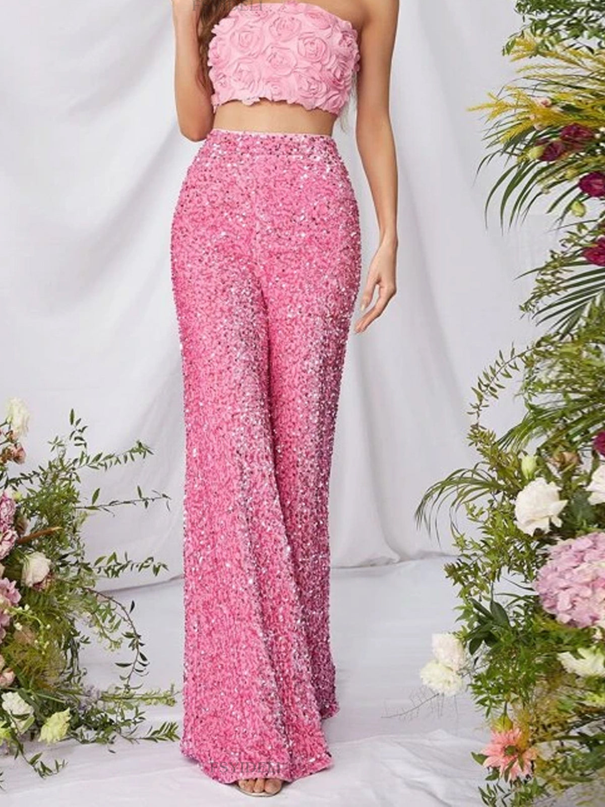 Sequin Embellished Wide Leg Pants