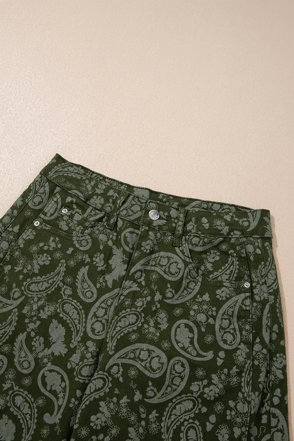 Paisley Print Harem Denim Pants in Dark Green