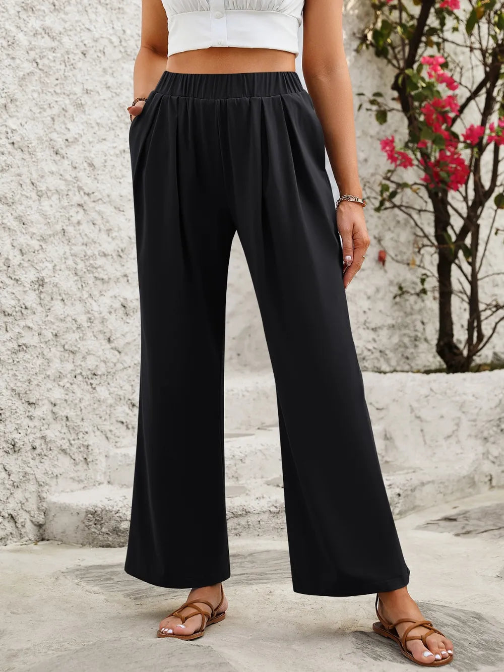 Elastic-Waist Wide-Leg Pants by K&L