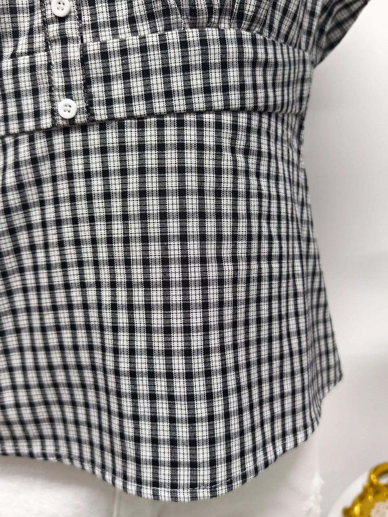 Plaid Short Sleeve Blouse in Black