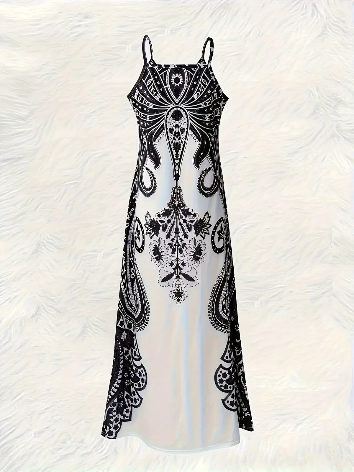 Printed Spaghetti Strap Maxi Dress in Black